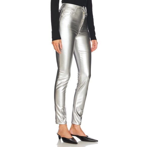 NWT Mother Rail Skimp Silver Faux Leather Jeans 26 - Picture 3 of 10